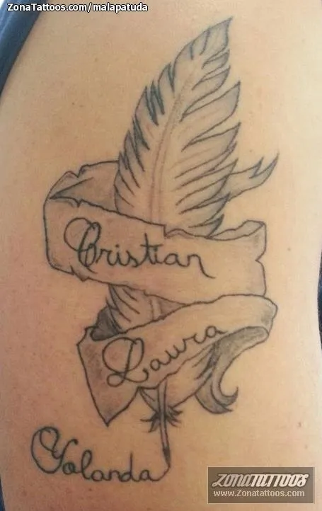 Tatuaje de malapatuda - Plumas Nombres Pergaminos Tatuaje de malapatuda - Plumas Nombres Pergaminos