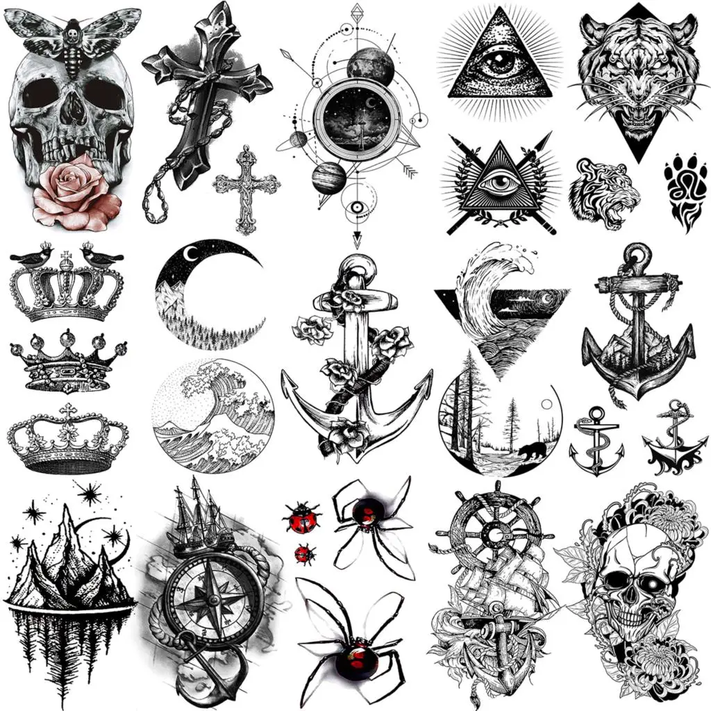 Tatuajes Temporales Geométricos De Ancla Para Mujeres Y Hombres Adultos, Tatuajes Pequeños Para Cuello, Brazo, Corona, Araña, Brújula, Cráneo, Tigre - Tatuajes Temporales - AliExpress Tatuajes Temporales Geométricos De Ancla Para Mujeres Y Hombres Adultos, Tatuajes Pequeños Para Cuello, Brazo, Corona, Araña, Brújula, Cráneo, Tigre - Tatuajes Temporales - AliExpress