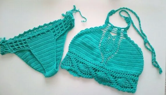 Teal Color Crochet Bikini top y Braga brasileña traje por RoseClef