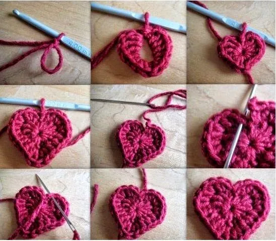 Cómo tejer corazones al crochet paso a paso en fotos - 2 modelos ... Cómo tejer corazones al crochet paso a paso en fotos - 2 modelos ...