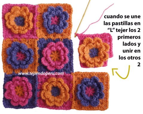Cómo tejer un cuadrado con flor a crochet - flower granny square ... Cómo tejer un cuadrado con flor a crochet - flower granny square ...