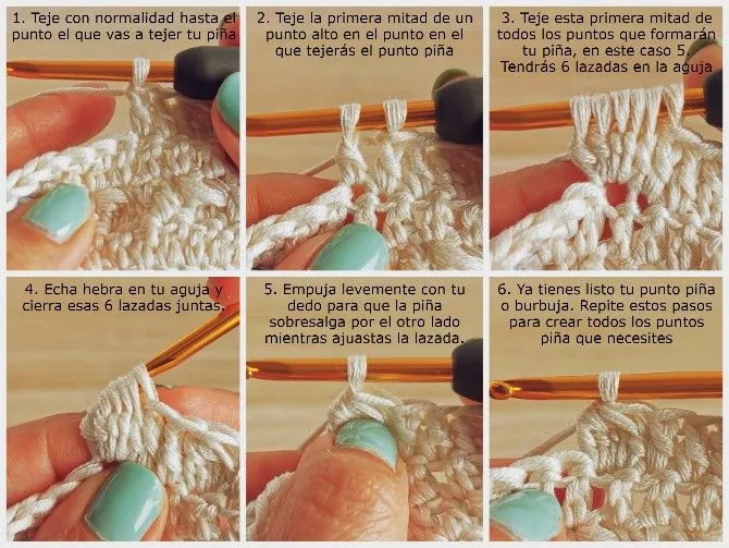 Cómo tejer punto piña o burbuja a crochet - Tejamos Sonrisas Cómo tejer punto piña o burbuja a crochet - Tejamos Sonrisas