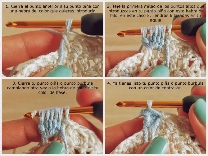 Cómo tejer punto piña o burbuja a crochet - Tejamos Sonrisas Cómo tejer punto piña o burbuja a crochet - Tejamos Sonrisas