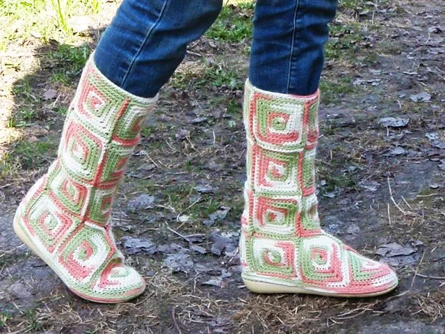 Tejido Facil: Patrón: botas tejidas con cuadraditos!!! Tejido Facil: Patrón: botas tejidas con cuadraditos!!!