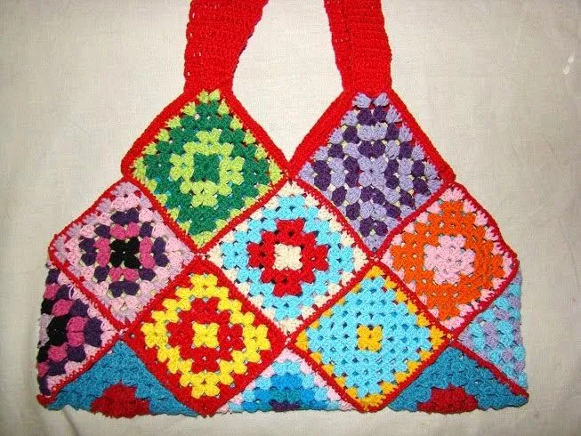 tejidos artesanales en crochet: bolso multicolor con cuadrados ... tejidos artesanales en crochet: bolso multicolor con cuadrados ...
