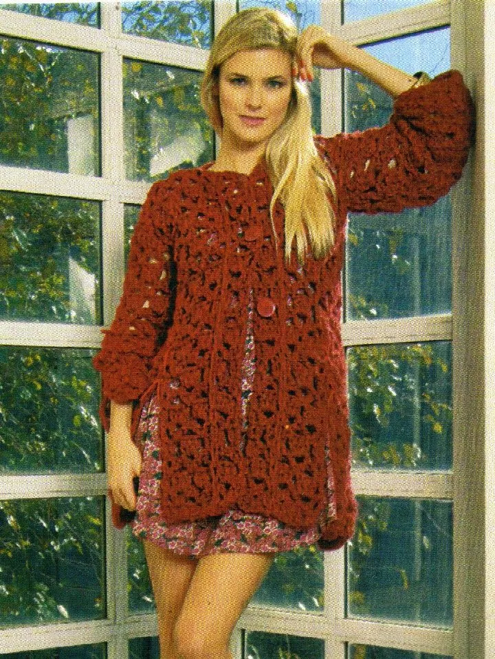 tejidos artesanales en crochet: sacon en color rojo rubi tejido en ...