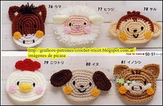 TEJIDOS A CROCHET - GANCHILLO - PATRONES: CARITAS DE ANIMALES ...