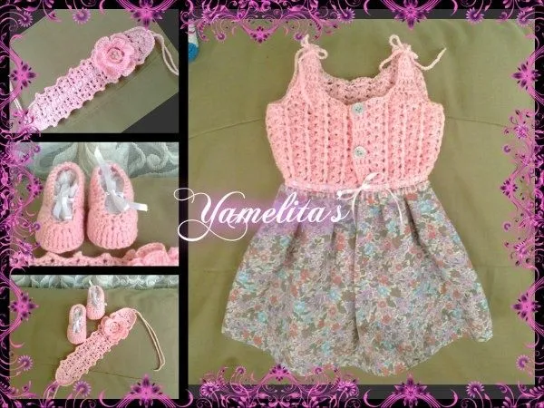 conjunto para niña, cintillo zapatillas y vestido a ganchillo y ...