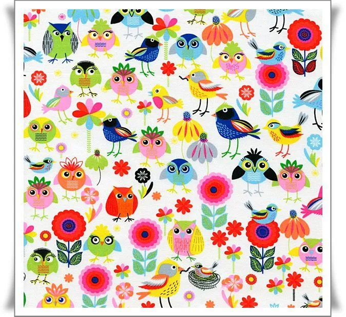Tela de algodon con fantasticos dibujos de pajaros y flores sobre ... Tela de algodon con fantasticos dibujos de pajaros y flores sobre ...