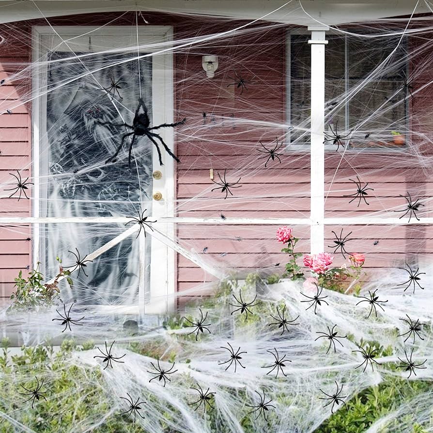 Tela de araña para decoración de Halloween, OasisBlossom de 1000 pies cuadrados con 60 arañas, telarañas Tela de araña para decoración de Halloween, OasisBlossom de 1000 pies cuadrados con 60 arañas, telarañas
