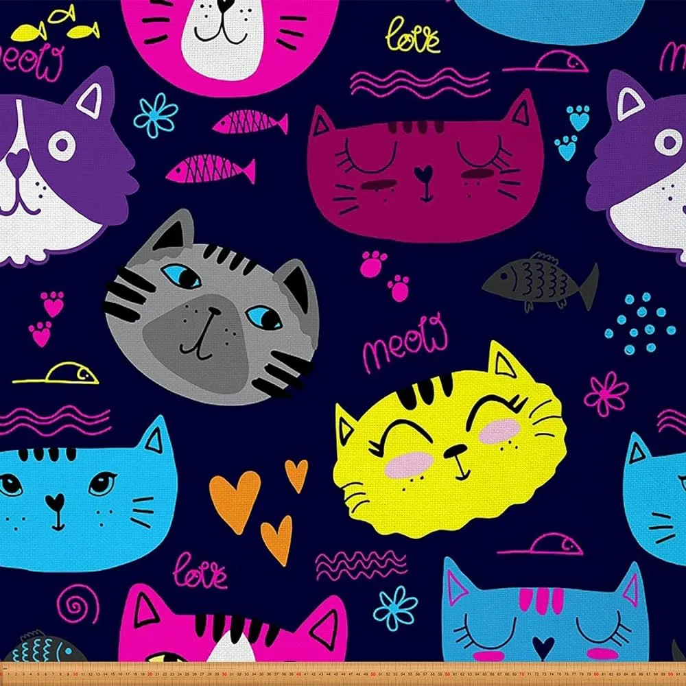 Tela para exteriores con diseño de gatos de dibujos animados por The Yard,  tela de graffiti con diseño de animales para sillas, tela decorativa  moderna para tapicería, cuadros de tela precortados con