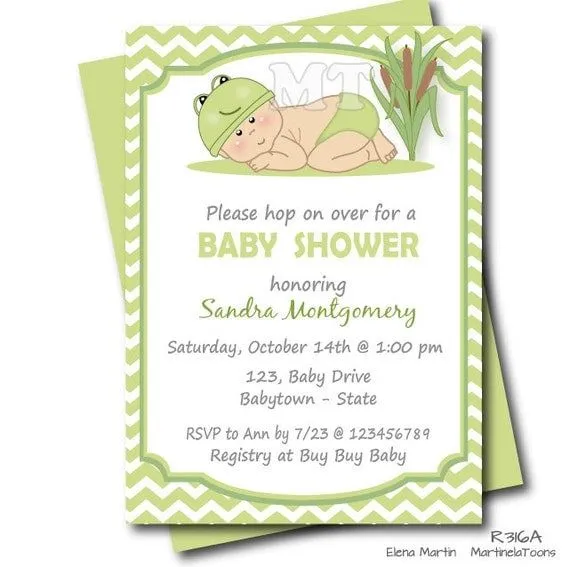 Tema de rana Baby Shower invitación-rana verde por MartinelaToons Tema de rana Baby Shower invitación-rana verde por MartinelaToons