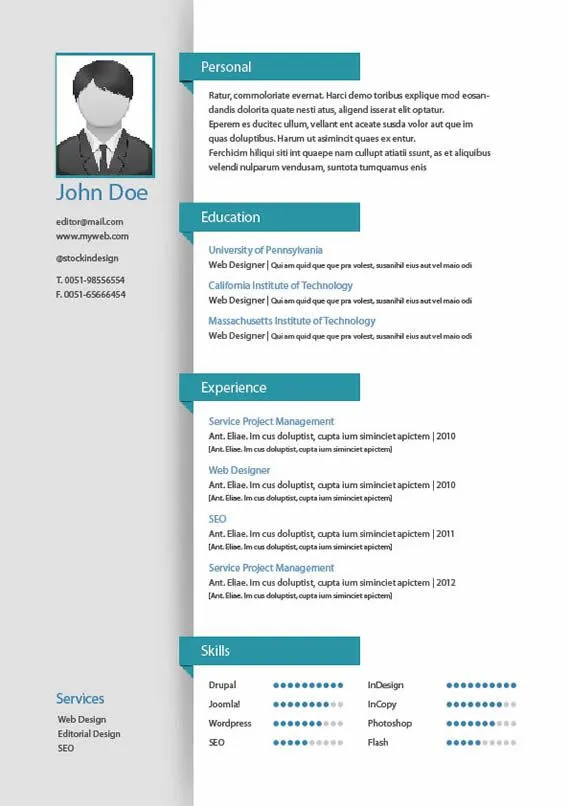 Template de Curriculums para imprimir en InDesign - PuertoPixel.com