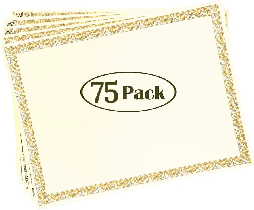 TEPCO Cartulina de papel de certificado, 75 unidades, certificados de  premio con borde de lámina dorada. Certificados de premio para empleado del  mes, diploma de graduación o certificado de finalización. : Amazon.com.mx: