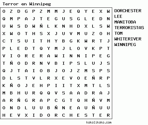 Terror en Winnipeg: Sopa de letras