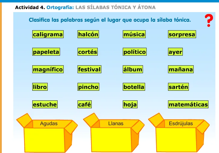 Tesoros Ortográficos: Tipos de palabras: grave, aguda, esdrújula y ...