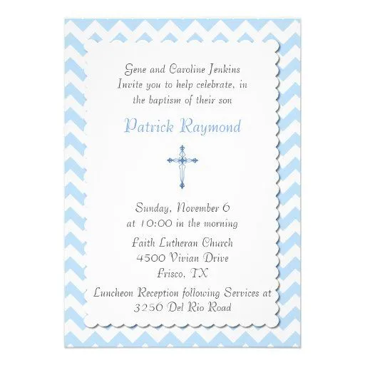 Invitación de encargo azul del bautismo de Chevron de Zazzle.