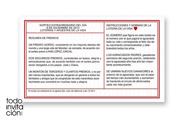 Invitación de bautizo original, Décimo de lotería | Diseño de ... Invitación de bautizo original, Décimo de lotería | Diseño de ...