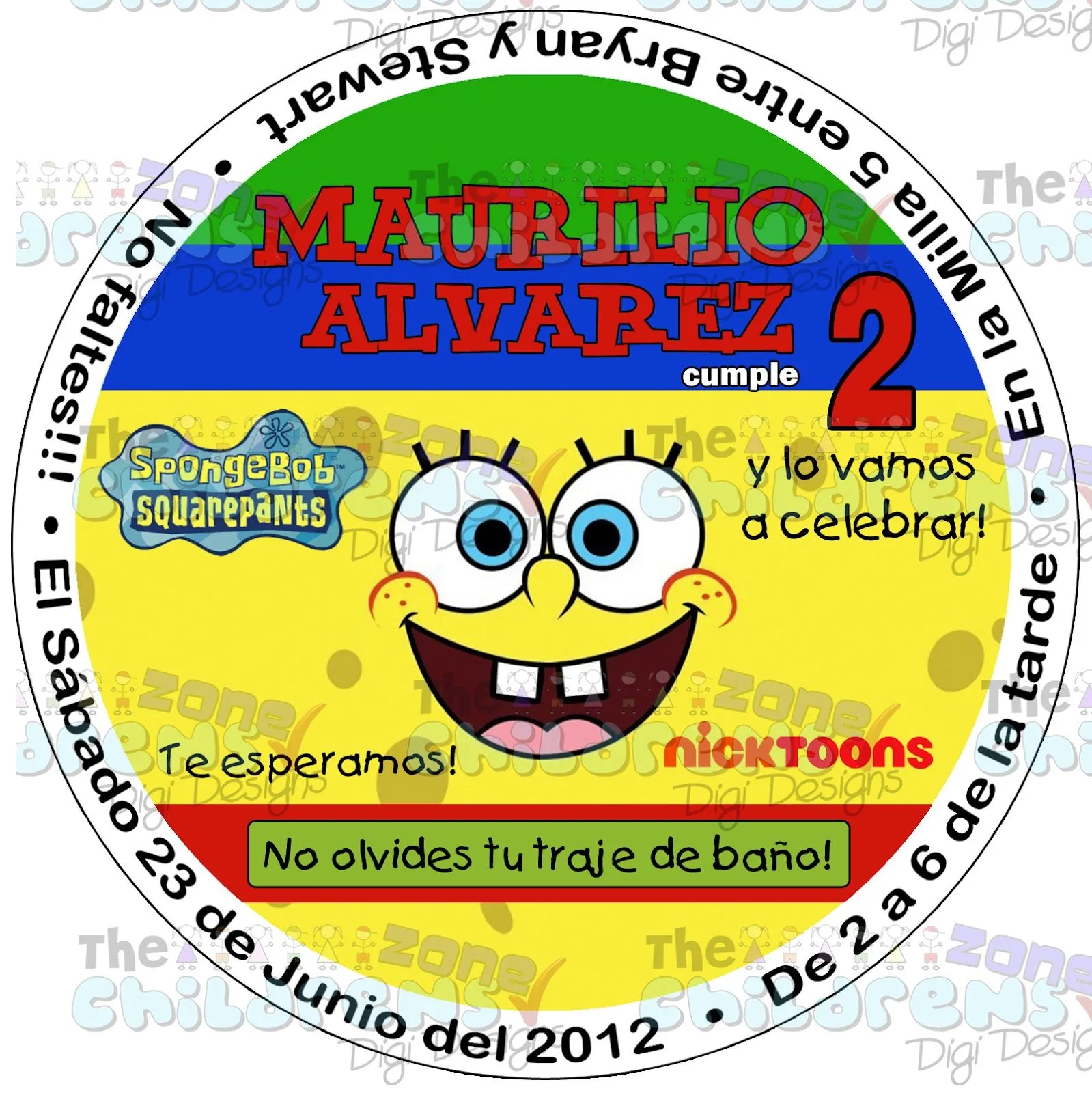 The Childrens Zone Digi Designs: Invitaciones Redondas de Bob Esponja The Childrens Zone Digi Designs: Invitaciones Redondas de Bob Esponja