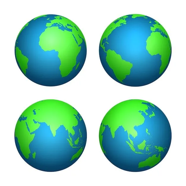 Tierra 3d globo. mapa mundial con continentes verdes y océanos azules. conjunto aislado | Vector Premium Tierra 3d globo. mapa mundial con continentes verdes y océanos azules. conjunto aislado | Vector Premium