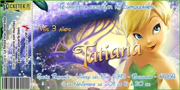 Tinkerbell and Disney Fairies invitation cards. Tarjeta invitación ...