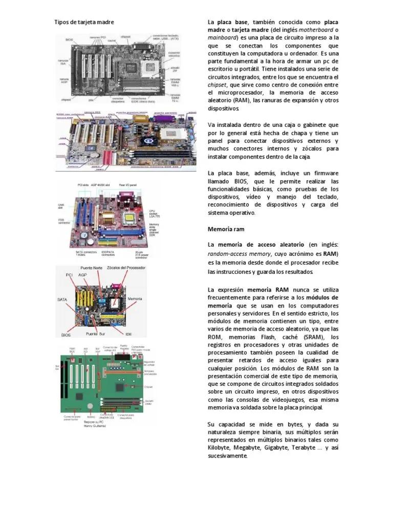 Tipos de Tarjeta Madre | PDF | Disco duro | Memoria de acceso aleatorio Tipos de Tarjeta Madre | PDF | Disco duro | Memoria de acceso aleatorio