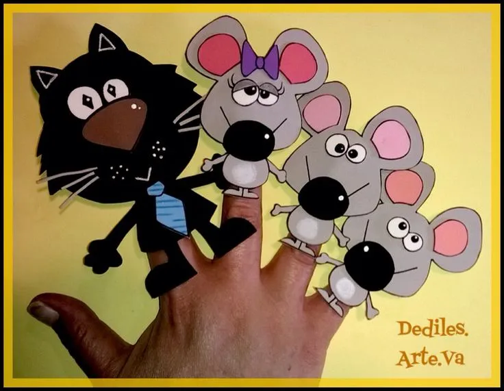 Titeres de dedo ratones y un gato. Hechos en goma Eva. | Titeres ... Titeres de dedo ratones y un gato. Hechos en goma Eva. | Titeres ...