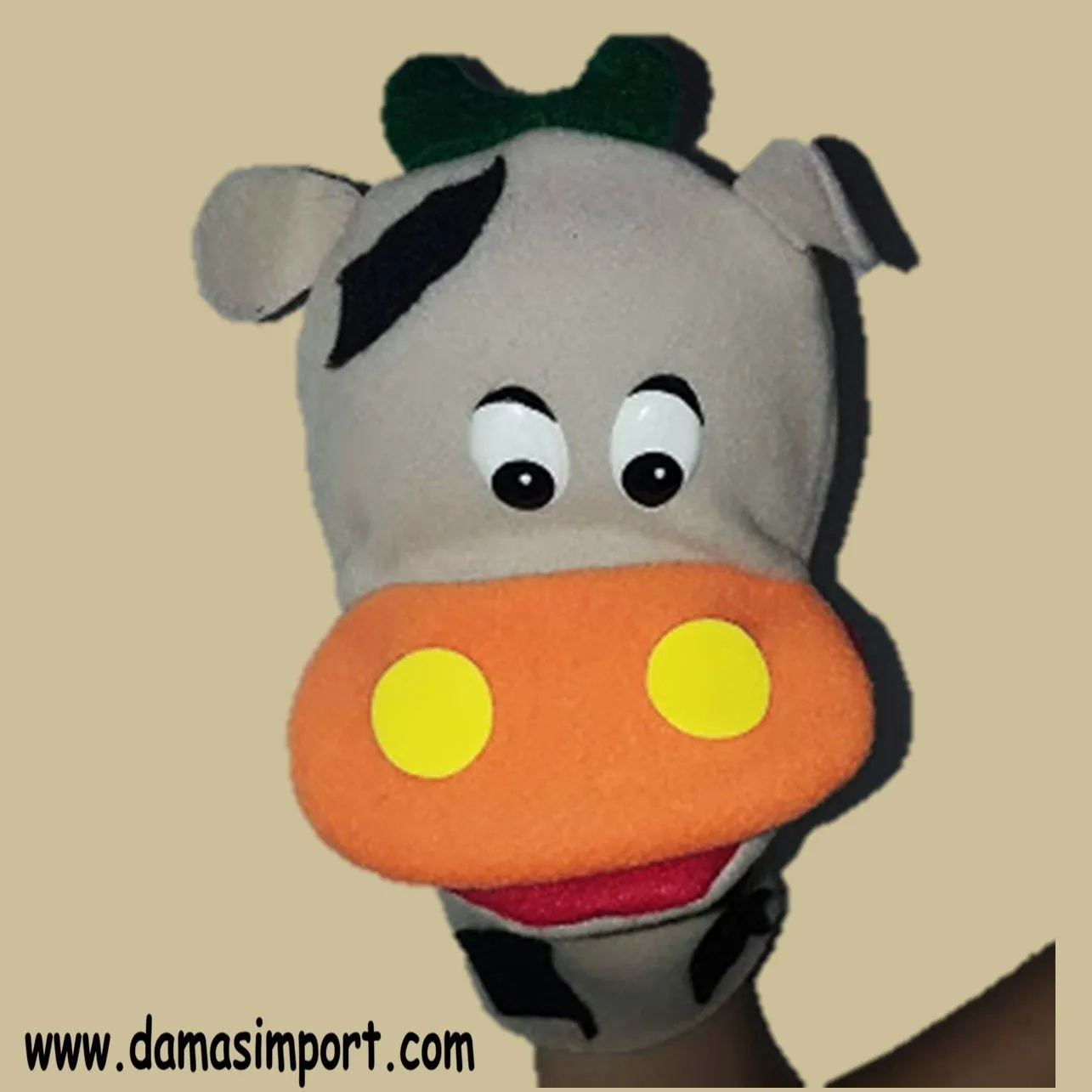 Títeres manopla bocón. Modelo Vaca. Largo 25 cm | Damas Import