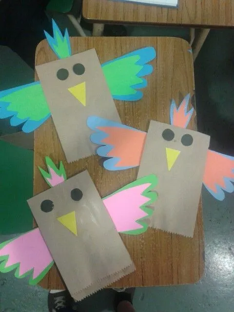 Titeres de pajaros con bolsas de papel | Manualidades | Pinterest