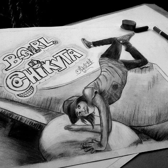 Titulo: B-Girl Chikyta! Técnica: Claroscuro con lápices y ... Titulo: B-Girl Chikyta! Técnica: Claroscuro con lápices y ...