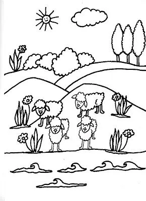  ... TO COLOR FOR KIDS.: DIBUJO DE CUATRO OVEJAS TOMANDO AGUA DEL LAGO