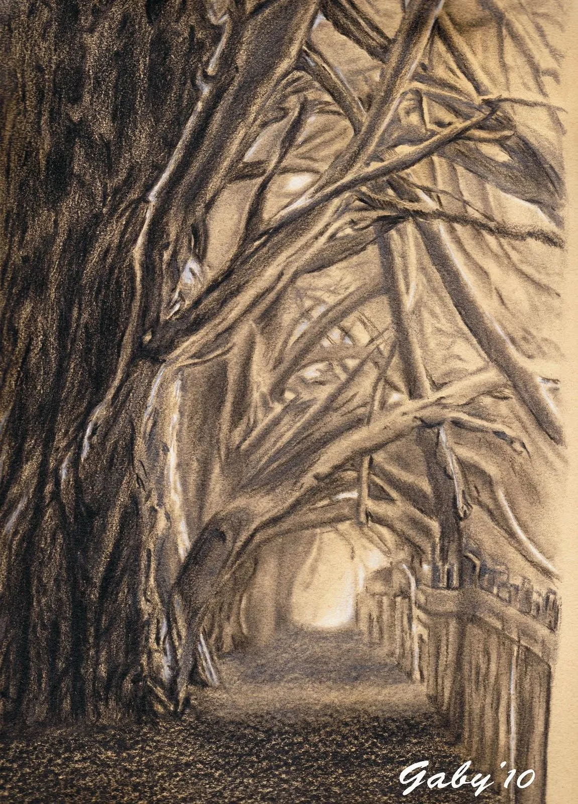 Tomado de una fotografía, dibujo a lápiz y difumino, sobre papel ...
