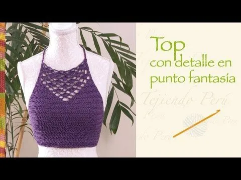 Top de verano con detalle en punto fantasía tejido a crochet ... Top de verano con detalle en punto fantasía tejido a crochet ...