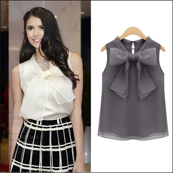 Tops para mujer moda 2015 elegante Bowknot cuello sin mangas pura ... Tops para mujer moda 2015 elegante Bowknot cuello sin mangas pura ...