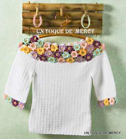UN TOQUE DE MERCY: BLUSAS DECORADAS CON FLORES DE CROCHET...... UN TOQUE DE MERCY: BLUSAS DECORADAS CON FLORES DE CROCHET......