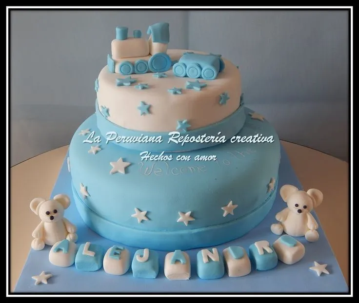 Torta para baby shower con tren y ositos. | Tortas decoradas ...