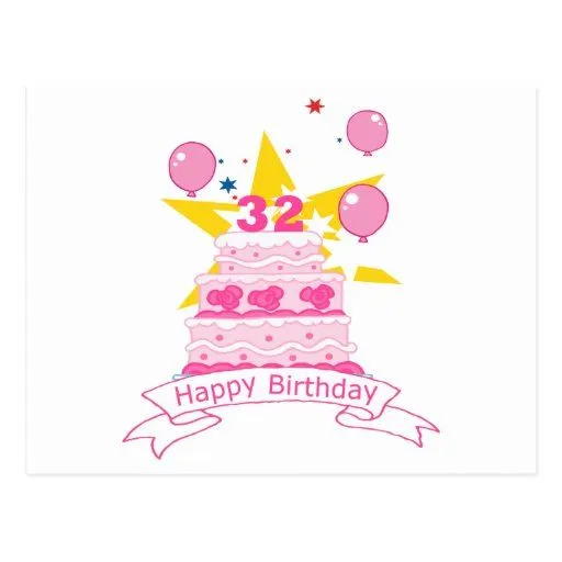 Torta de cumpleaños de 32 años postales | Zazzle