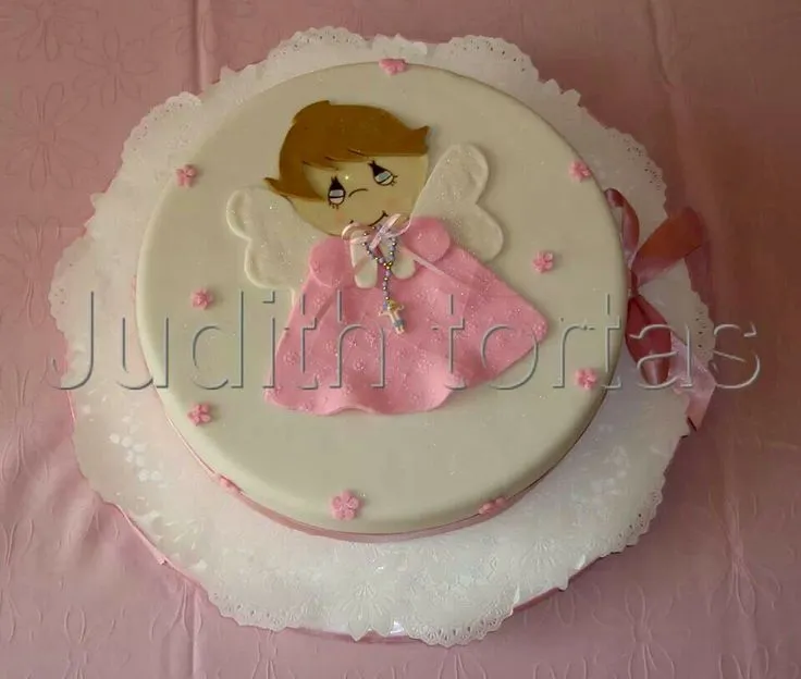 Torta decorada con fondant Bautizo "Angelito" | Tortas baby shower ...