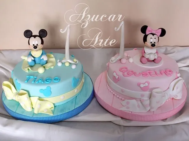 Torta de Minnie y Mickey Bebé para mellizos | Mis Creaciones ...