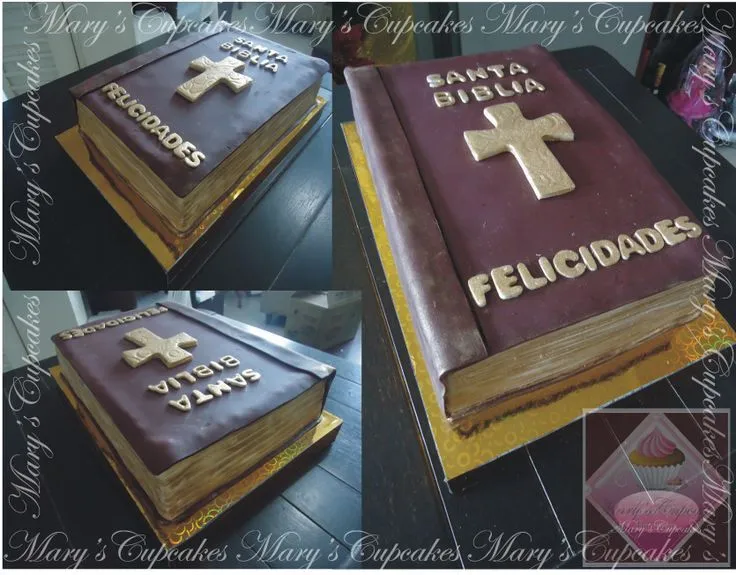 TORTA RECTANGULAR, CON FORMA DE BIBLIA, DECORACIONES EN POLVO DE ...