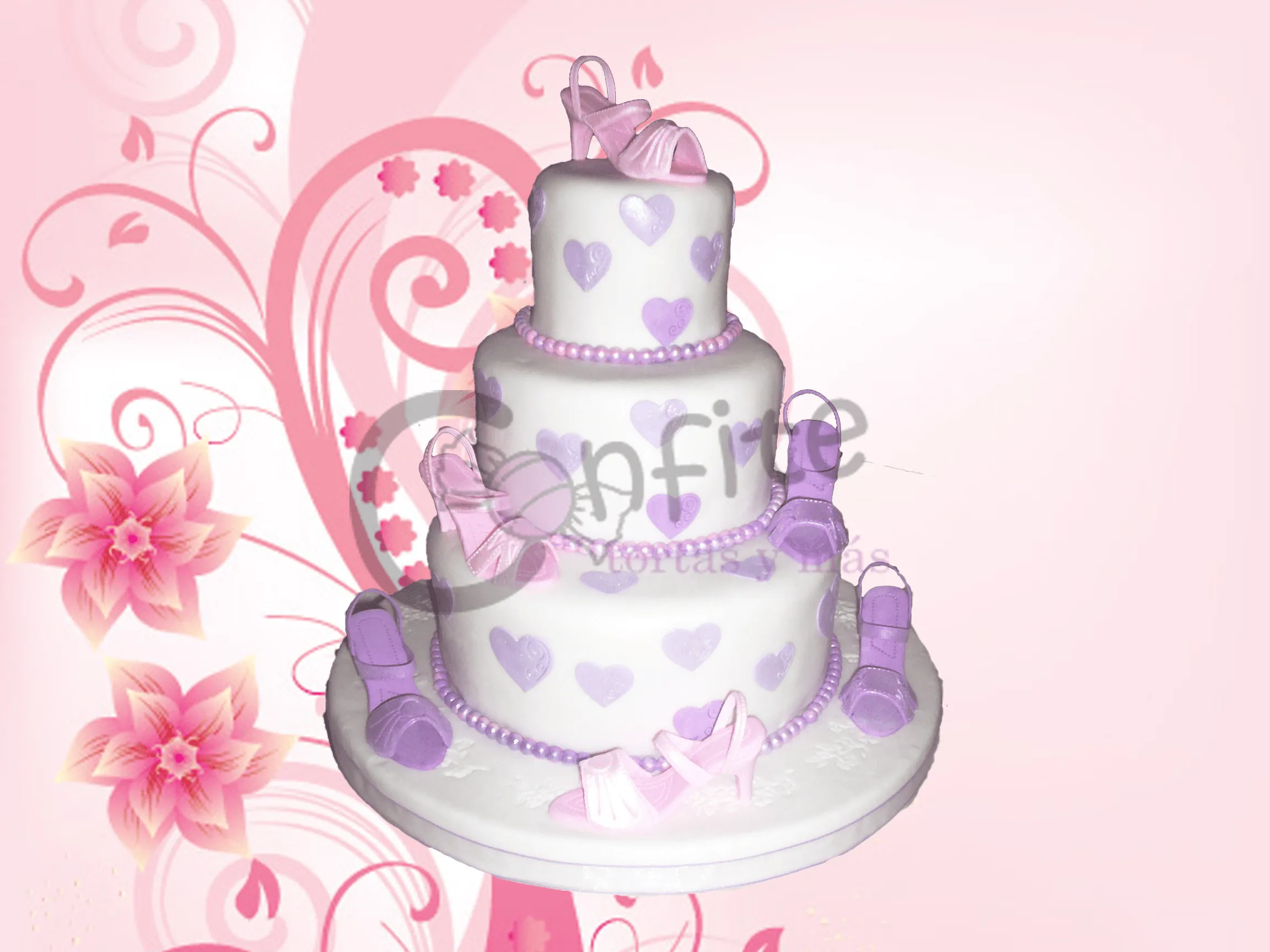 Torta de zapatitos y corazones