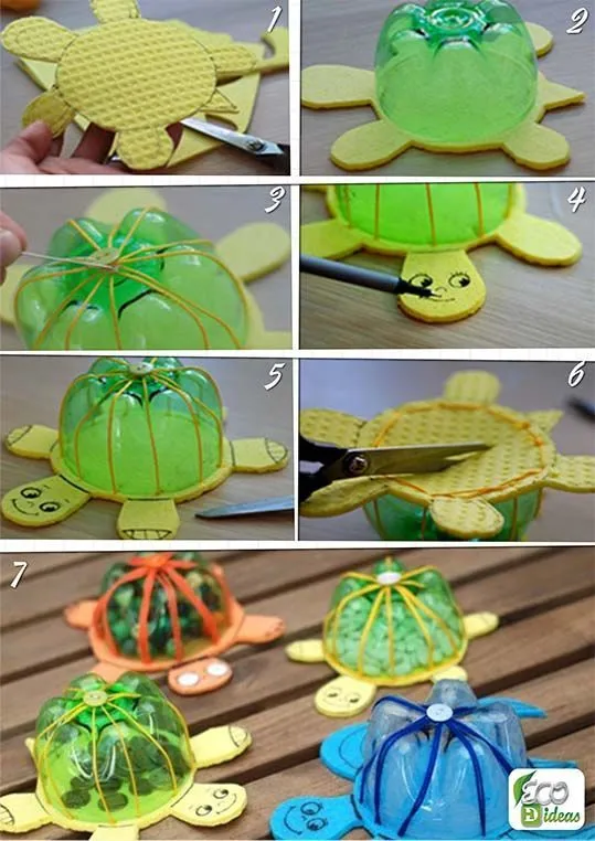 Tortugas hechas con botellas de plástico. #Ecoideas #tortugas ...