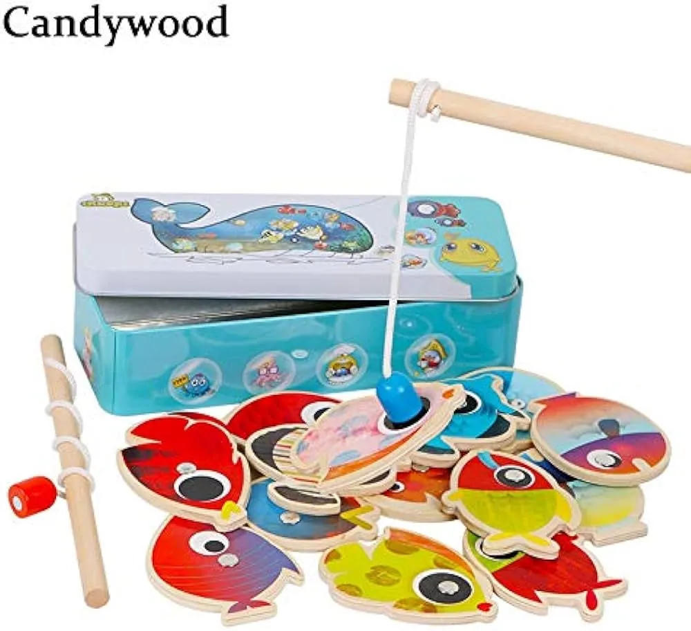 Toys 14 Peces + 2 cañas de Pescar de Madera Juguetes for niños Peces Pesca Magnético Toys 14 Peces + 2 cañas de Pescar de Madera Juguetes for niños Peces Pesca Magnético