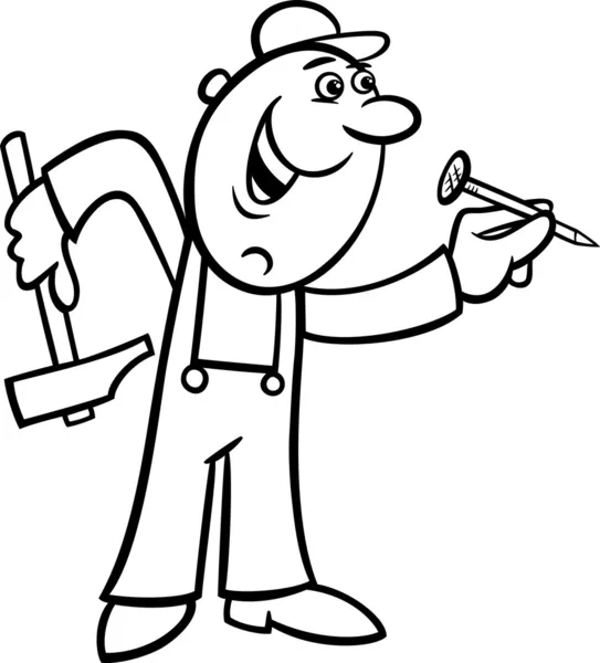 Trabajador con clavo Página para colorear — Vector stock ... Trabajador con clavo Página para colorear — Vector stock ...