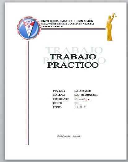 TRABAJOS UNIVERSITARIOS UMSS: CARATULA UMSS DERECHO 1