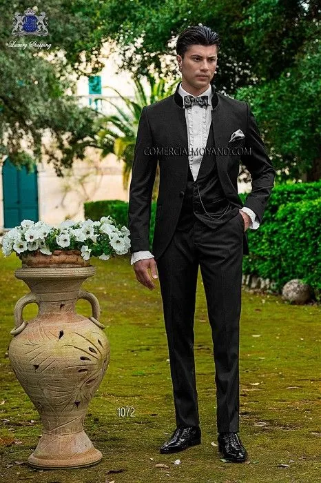 Traje de novio italiano cuello mao negro 1072 Ottavio Nuccio Gala.