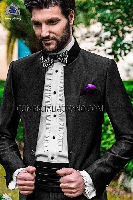 Traje de novio italiano cuello mao en negro 1070 Ottavio Nuccio Gala.