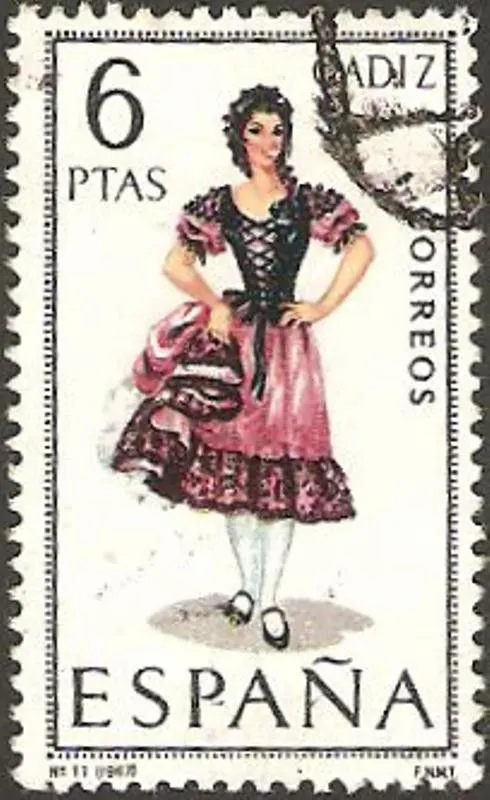 Sello: 1777 - trajes típicos españoles, cadiz 6pta. de España Europa Sello: 1777 - trajes típicos españoles, cadiz 6pta. de España Europa