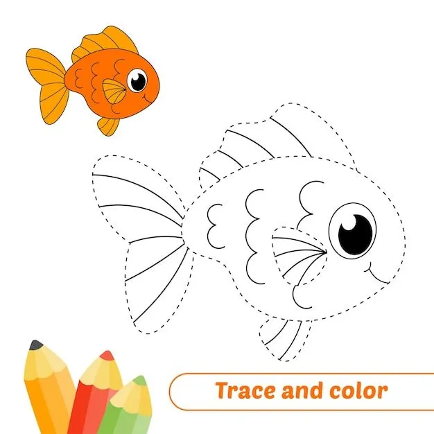 Traza y color para niños vector de peces dorados | Vector Premium Traza y color para niños vector de peces dorados | Vector Premium