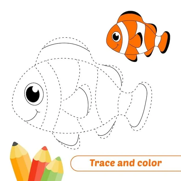 Traza y color para niños vector de pez payaso | Vector Premium Traza y color para niños vector de pez payaso | Vector Premium